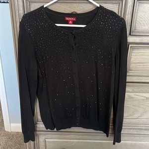 Long sleeve cardigan with black sequin embellishments.